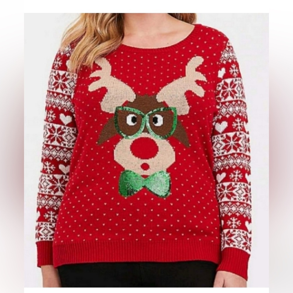 Torrid Reindeer glasses sequin Christmas Sweater